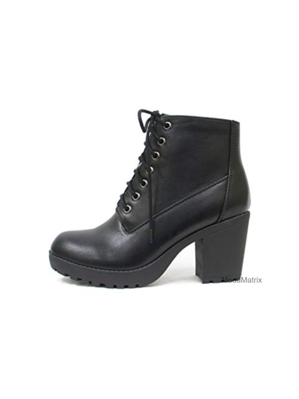 Lug Sole Chunky Heel Combat Ankle Bootie Lace Up Side Zipper Boots